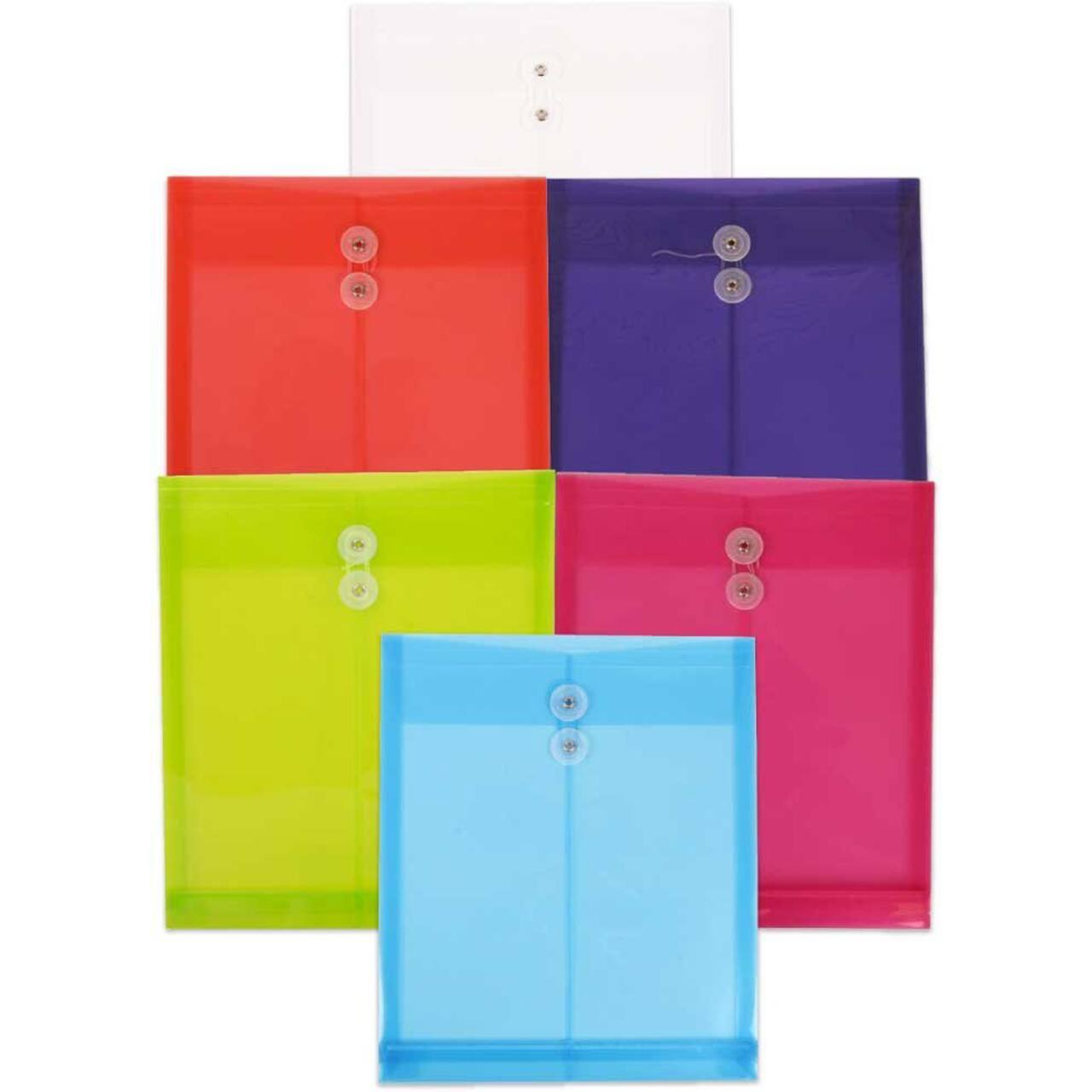 JAM Paper 9.75" x 13" Assorted Plastic Button String Open End Envelopes, 18ct.